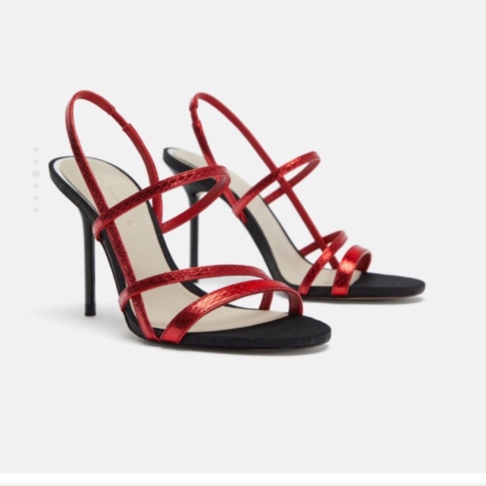 ZARA RED STRAPPY FAUX VEGAN LEATHER HIGH HEELS SANDALS NEW WITH TAGS US 6.5